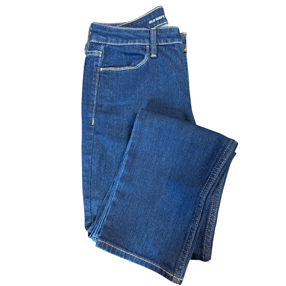 Old Navy Wow Straight Jeans Dark Wash Blue Denim Petite 4 Straight Leg Stretch